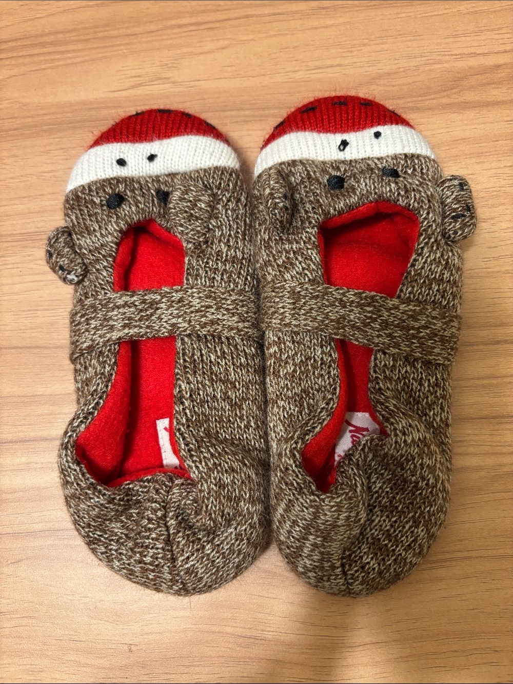 Nick & Nora Brown and Red Sock Slippers with‎ Monkey Face